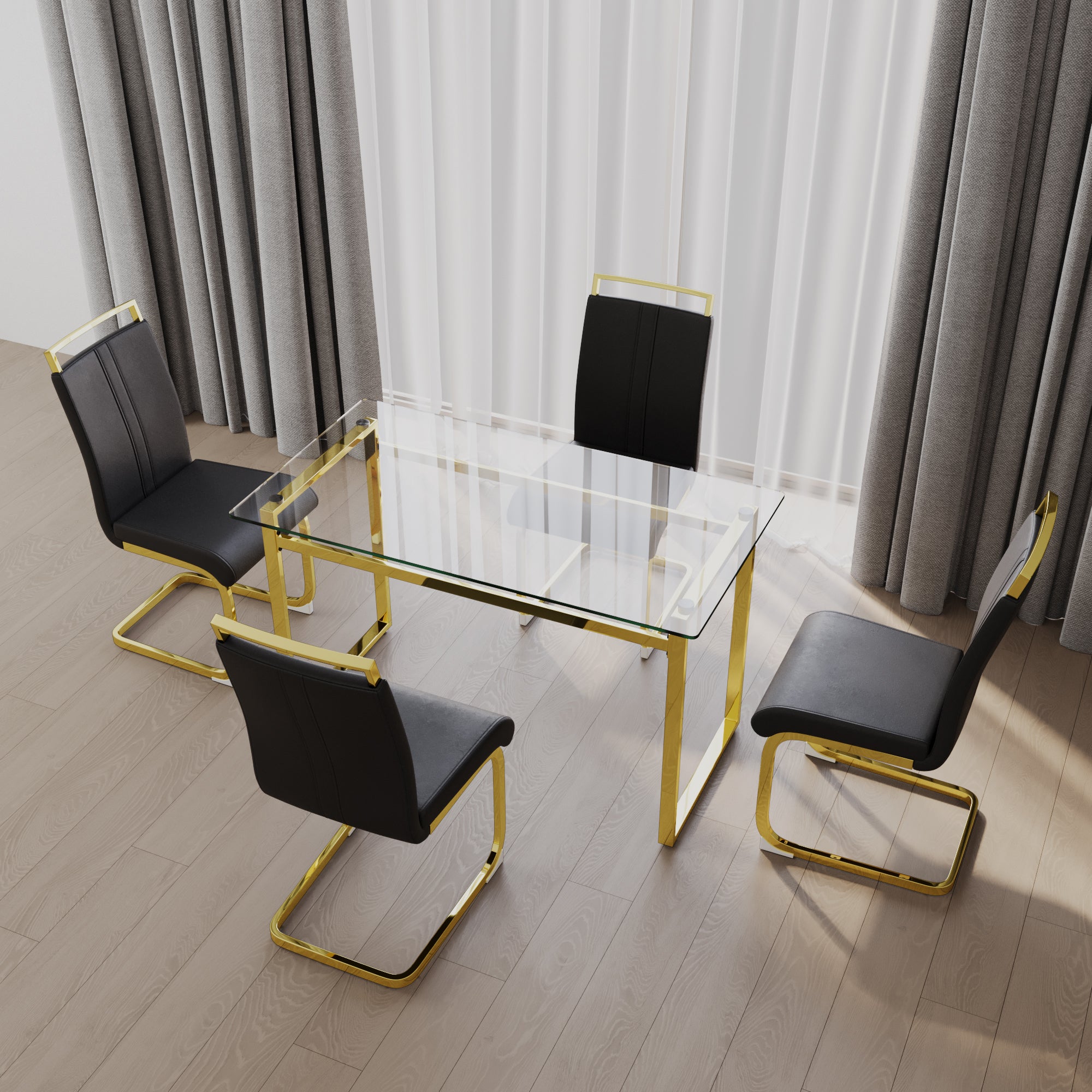 51" Glass Dining Table Set for 4 - Gold Legs
