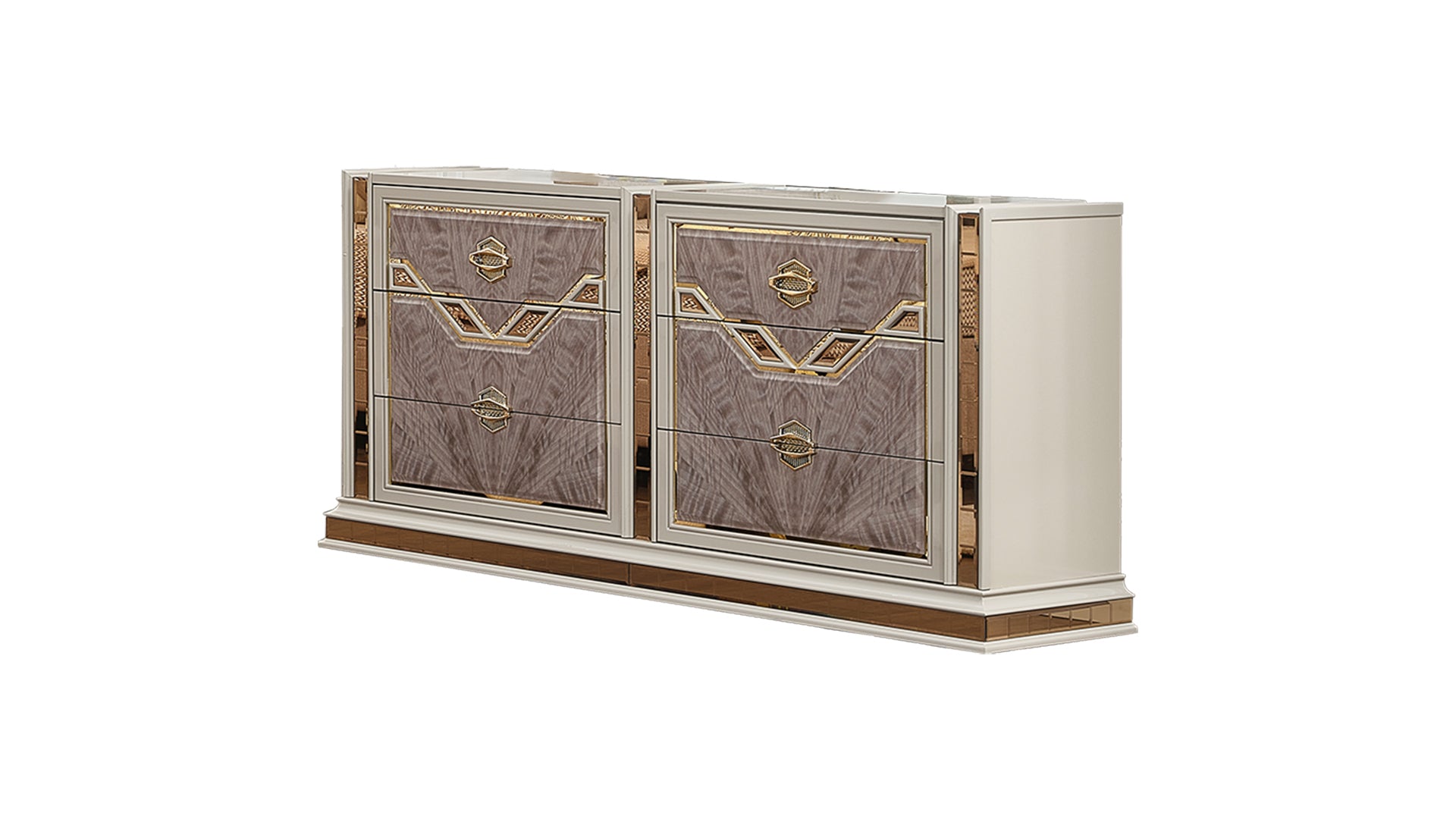 Omari Modern Style 6-Drawer Dresser, Wood Gold Accents Beige