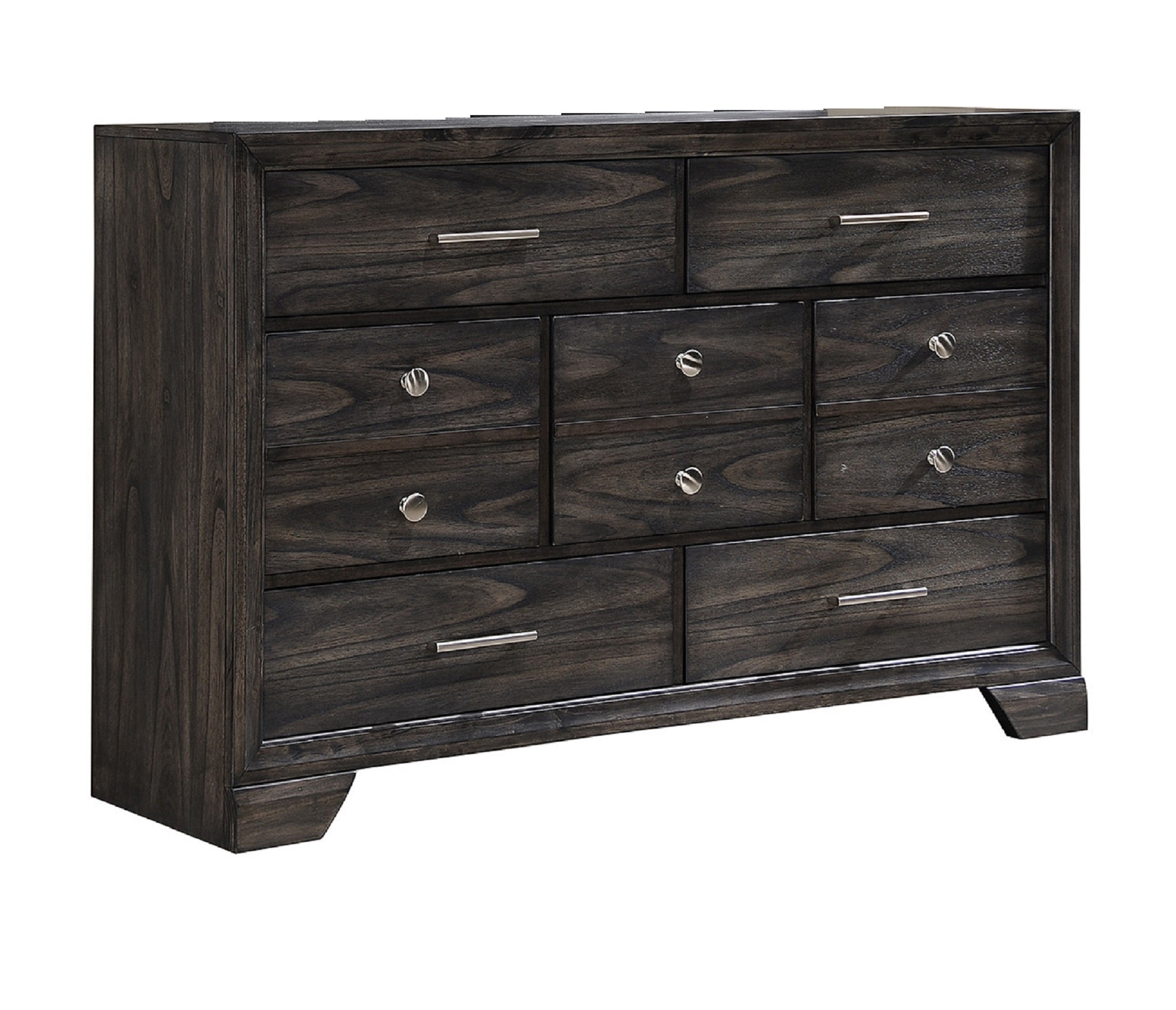 Contemporary Gray Wood Grain Dresser, Storage, Metal Knobs