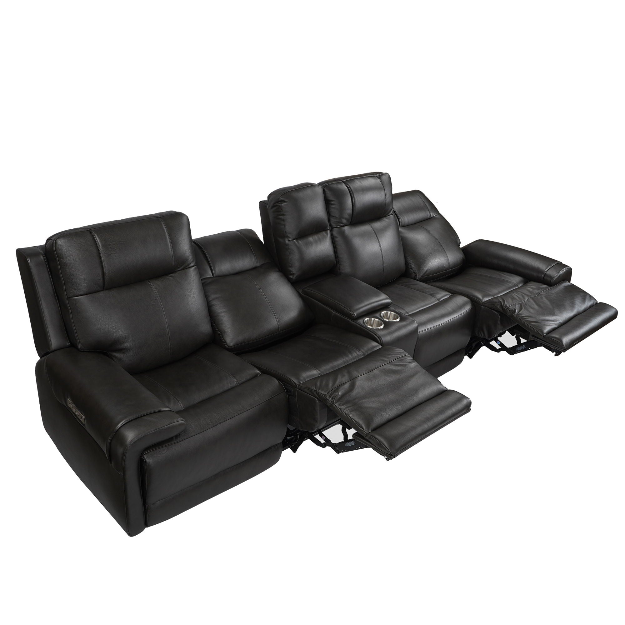 Trevor Triple 4 Seats Power Sofa With Console, Genuine Leather, Lumbar Support, Adjustable Headrest, USB & Type C Charge Port, Middle Armless Chair With Triple Power Control
