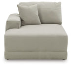 Left-arm facing corner chaise in light gray with two back pillows and deep seat.