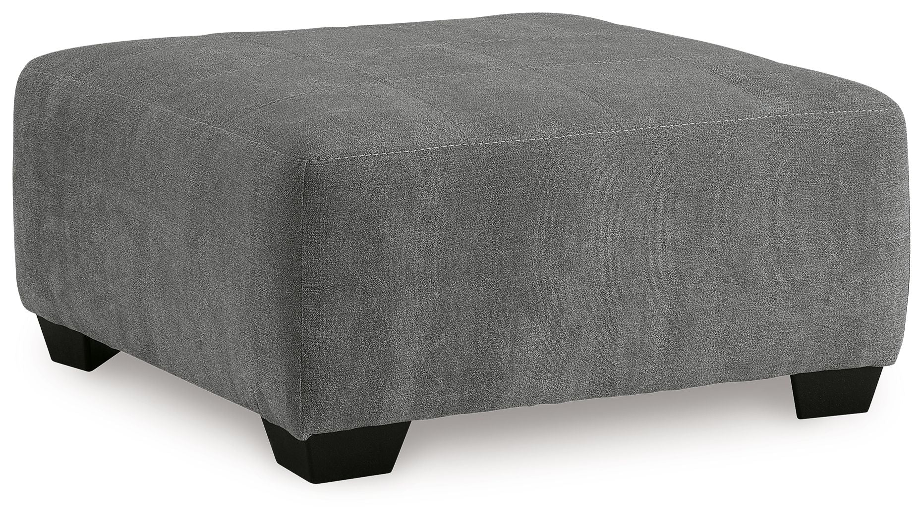 Gray oversized accent ottoman with rounded top and black legs