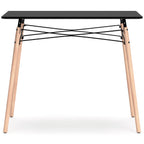 Jaspeni home office desk with dark tabletop and light wood legs, black metal cross-bracing