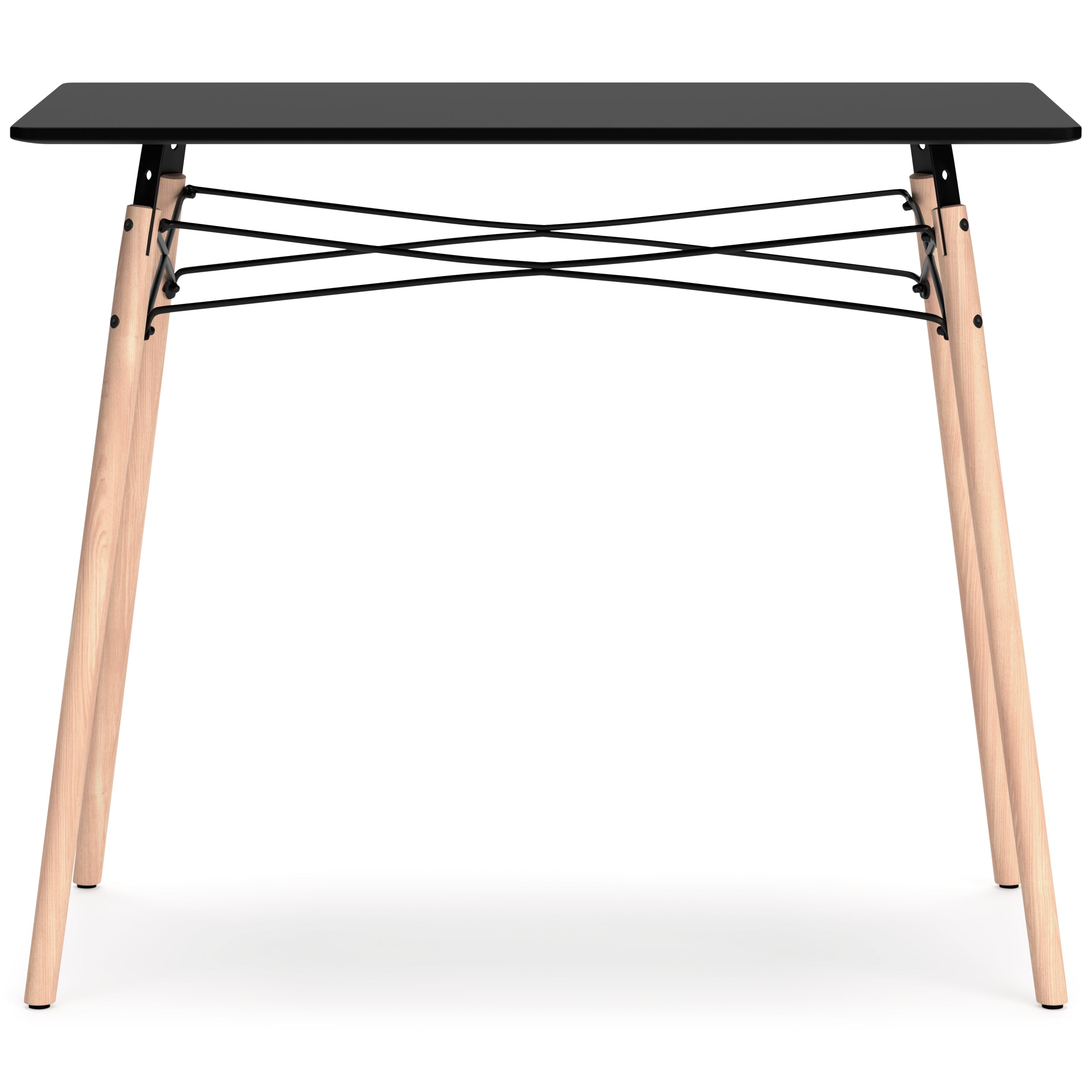 Jaspeni home office desk with dark tabletop and light wood legs, black metal cross-bracing
