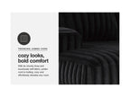 Trending jumbo cord comfort graphic with close-up of dark couch upholstery
