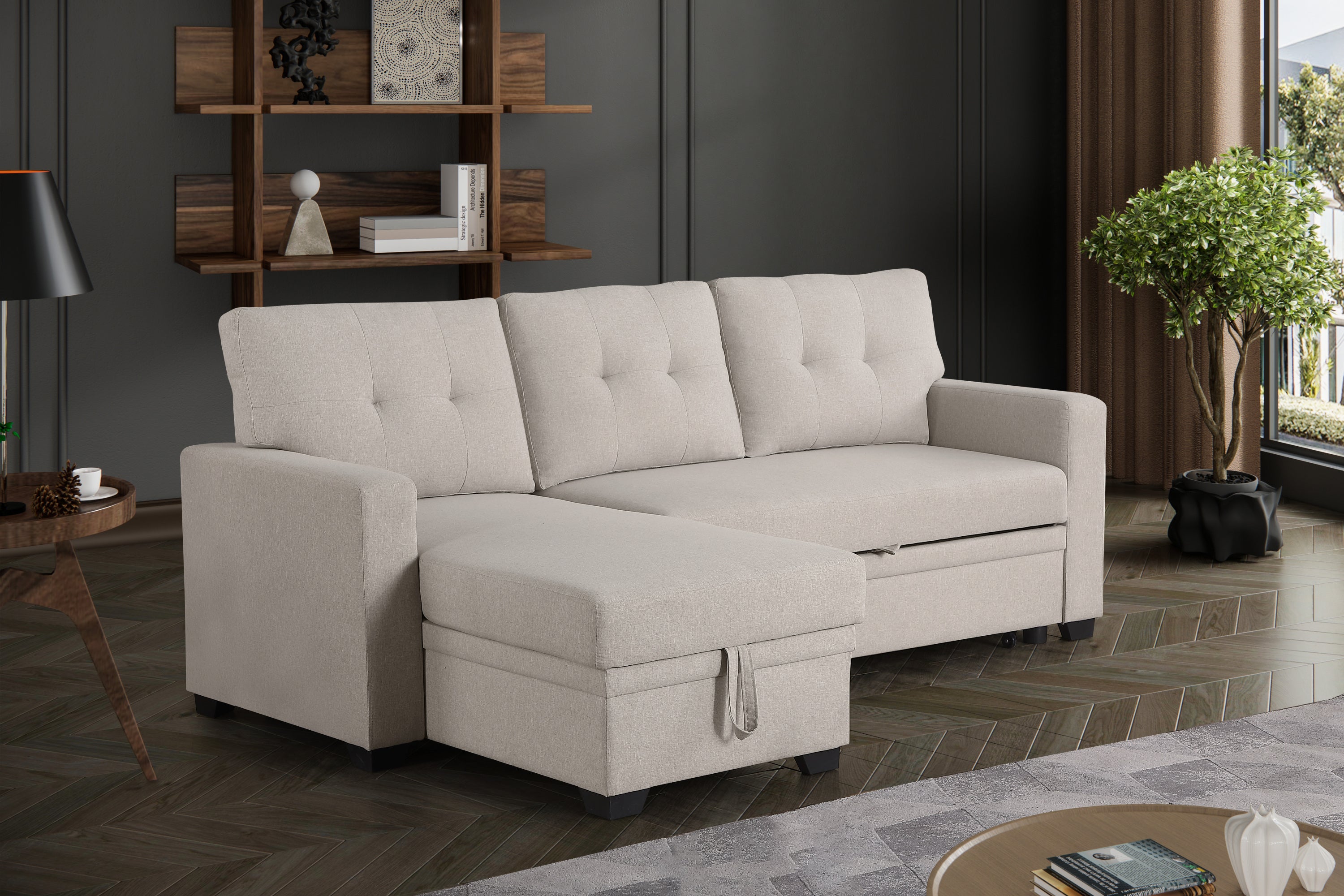 Convertible Upholstered Sectional Sofa & Pull-out Chaise