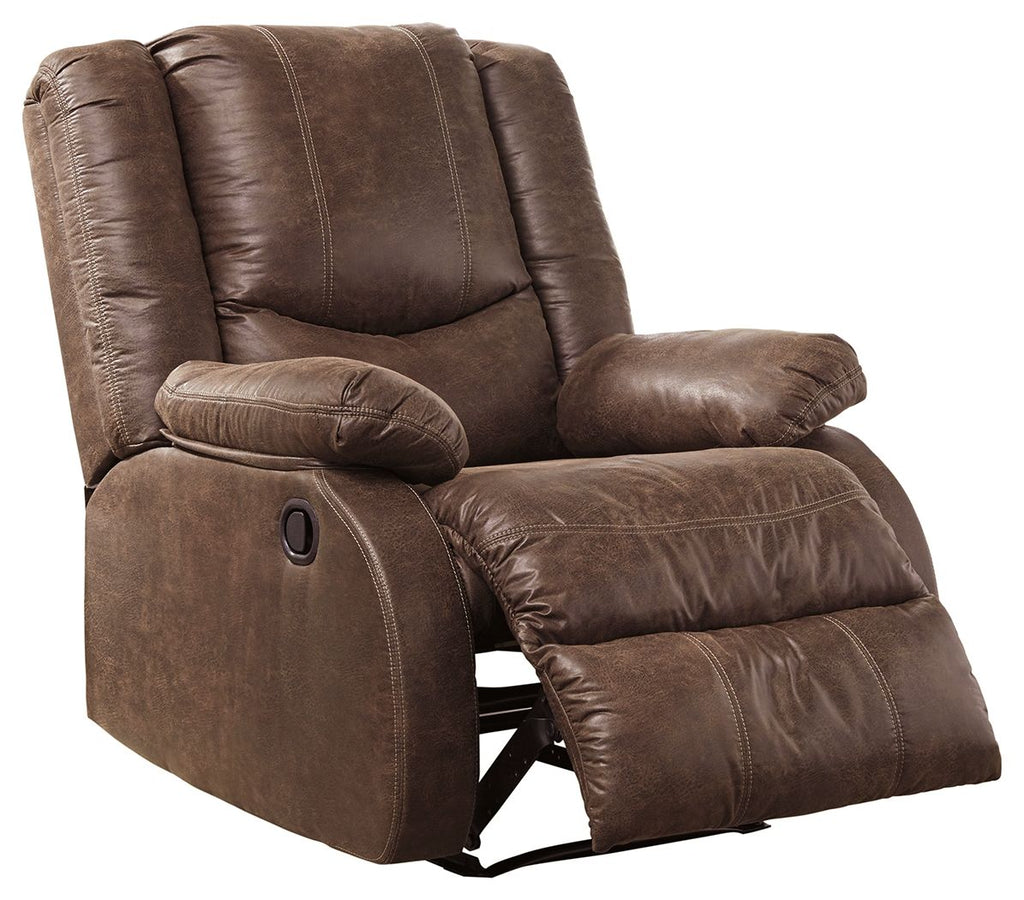 Bladewood recliner in dark coffee brown with cup-holder opening and extended footrest