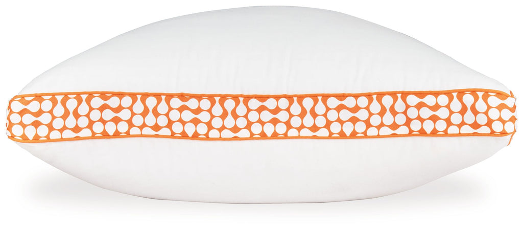 3-in-1 pillow with orange patterned band and white plush cover