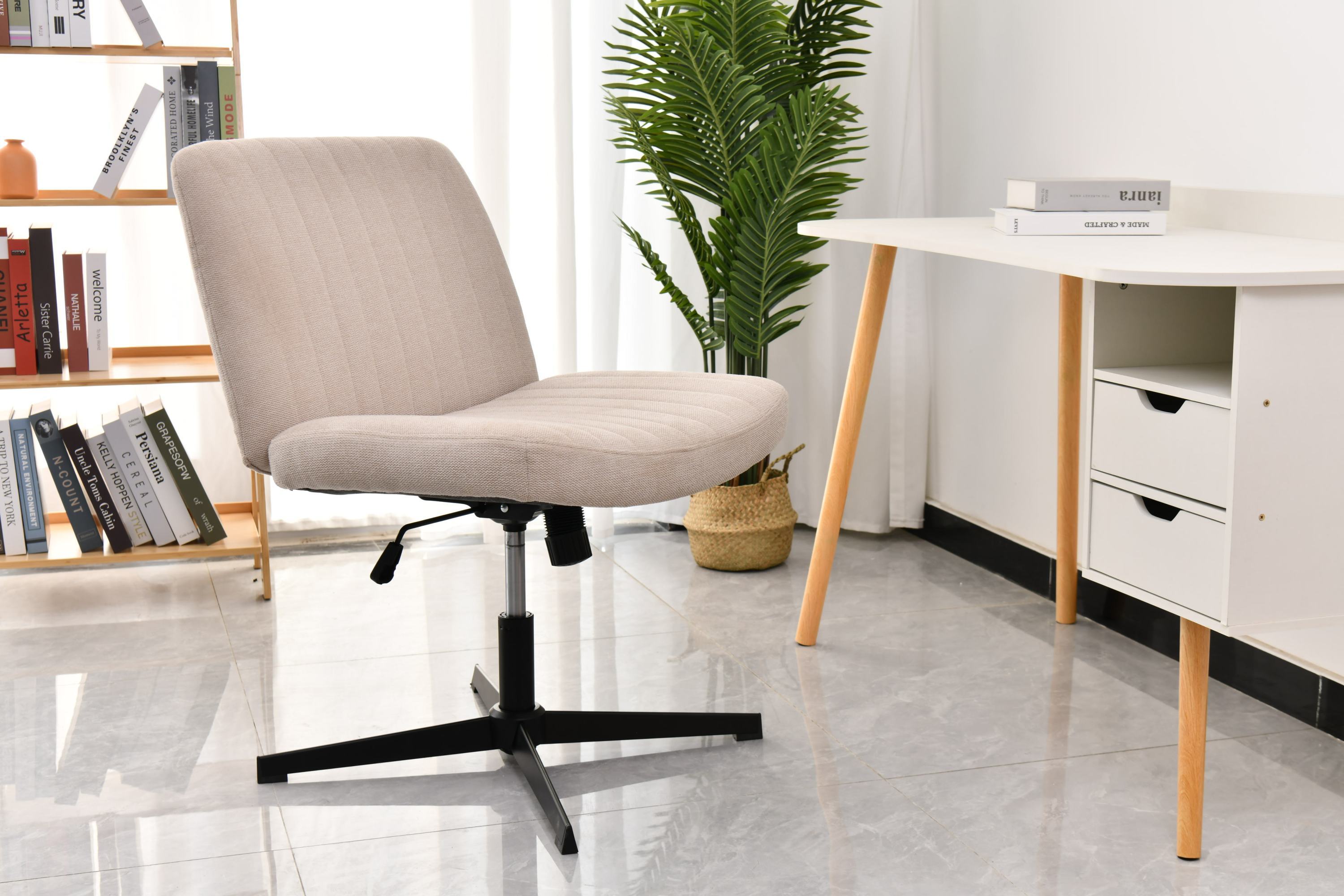 Comfy Fabric Office Chair, Adjustable & Armless