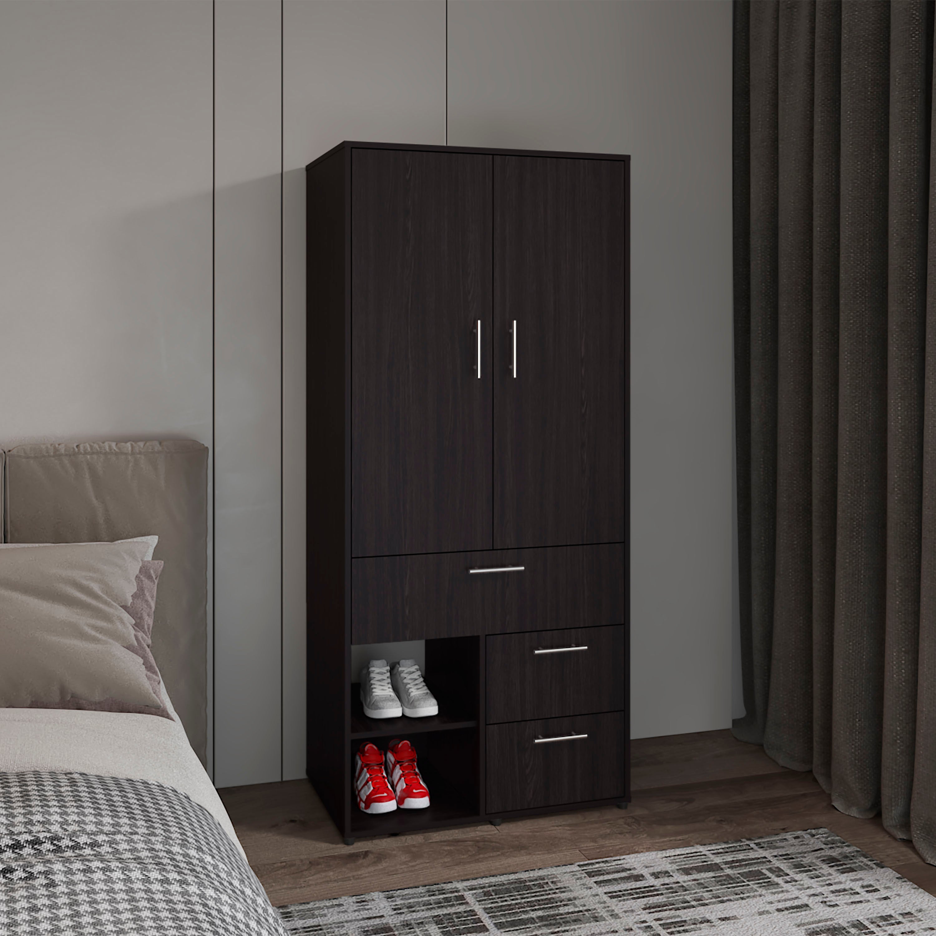 Black Wengue Bedroom Armoire 70.9" H, 2 Doors