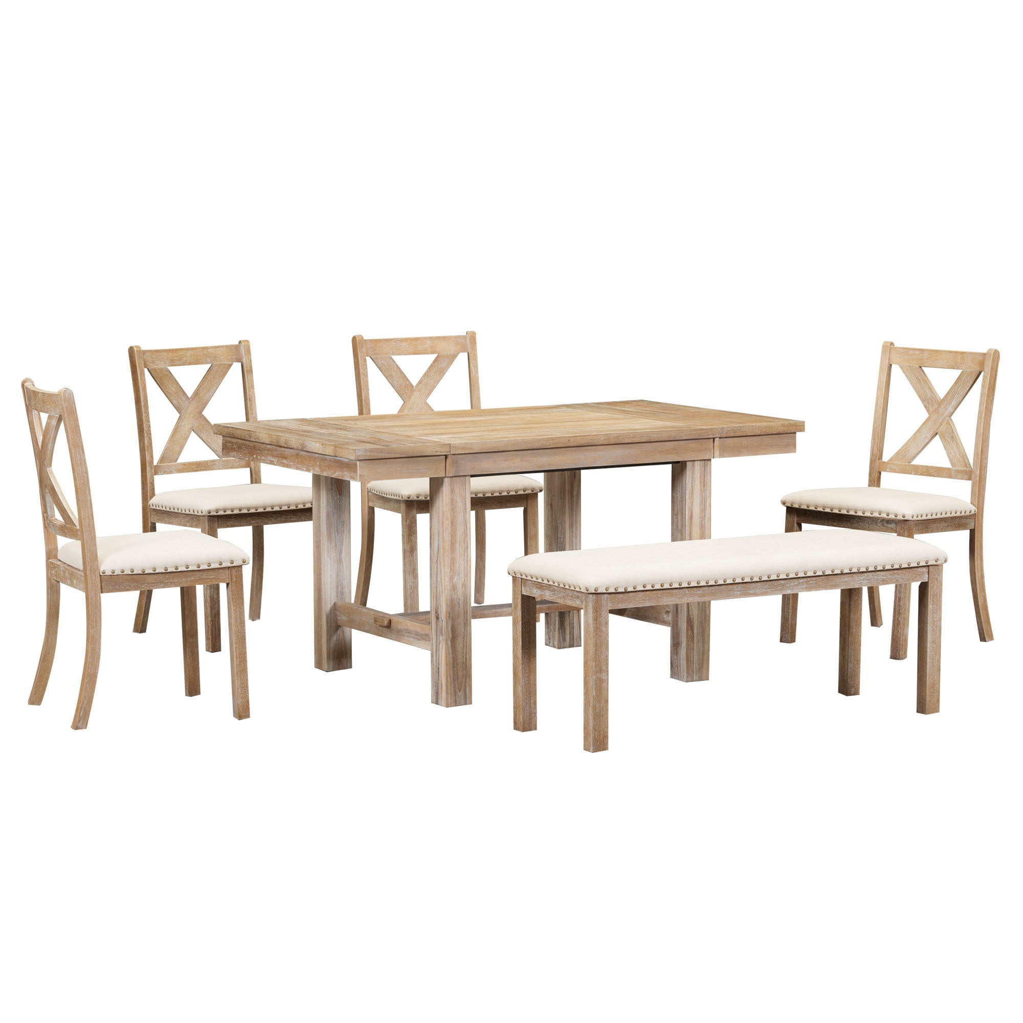 82" Farmhouse Dining Table Set, 6-Piece