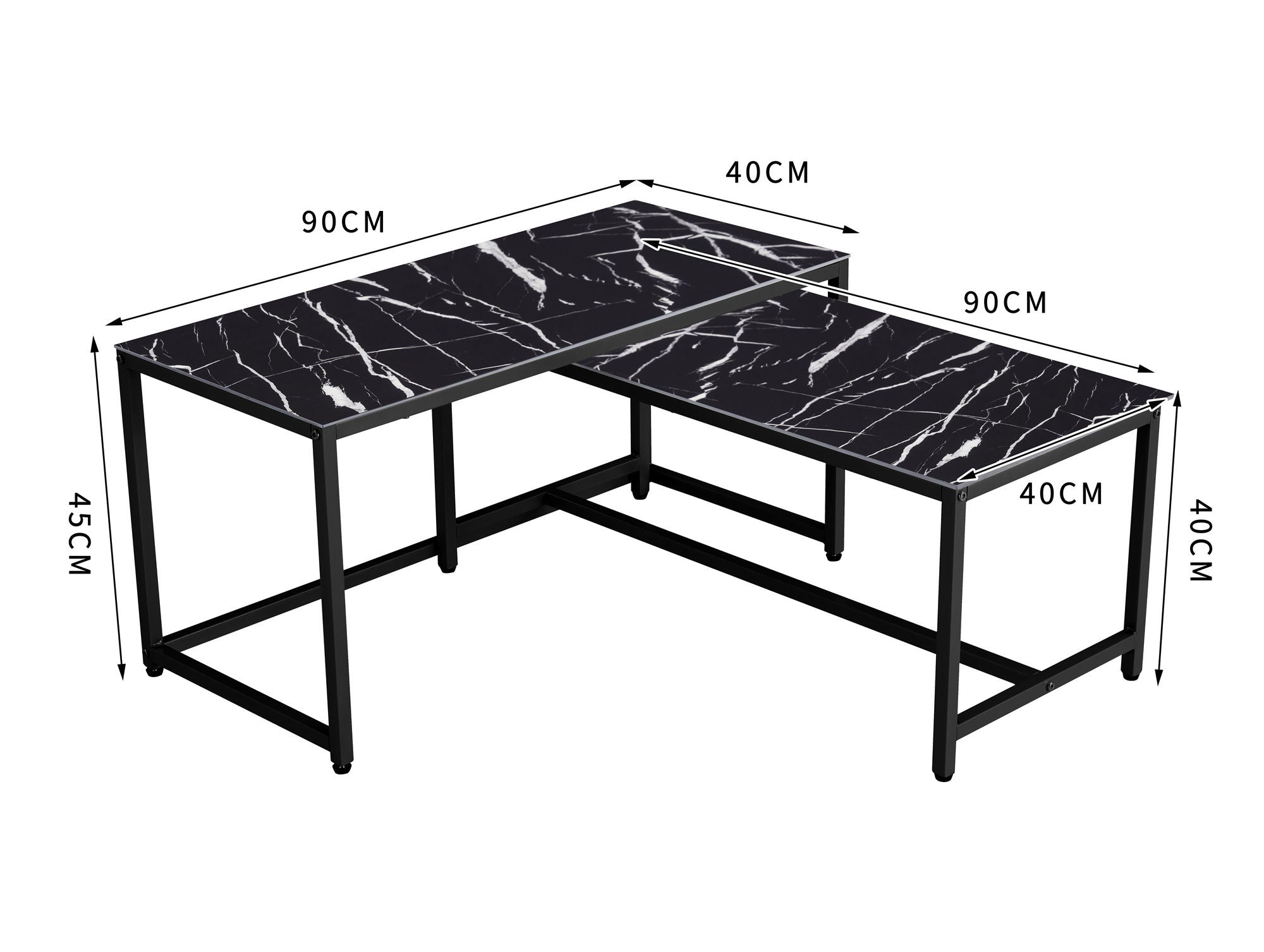 Modern Nesting Coffee Tables Set, Marble Black, (Set of 2)