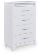 White four-drawer chest with metal bar handles