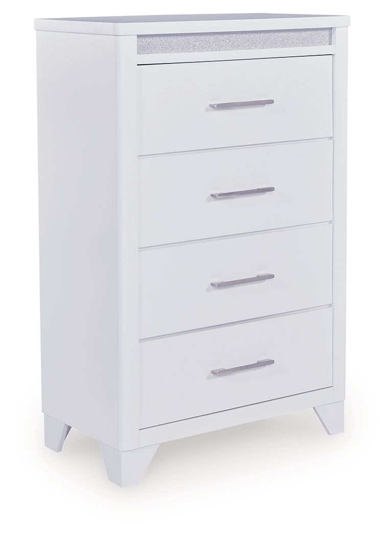 White four-drawer chest with metal bar handles