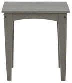 Gray square end table with arched apron and straight legs