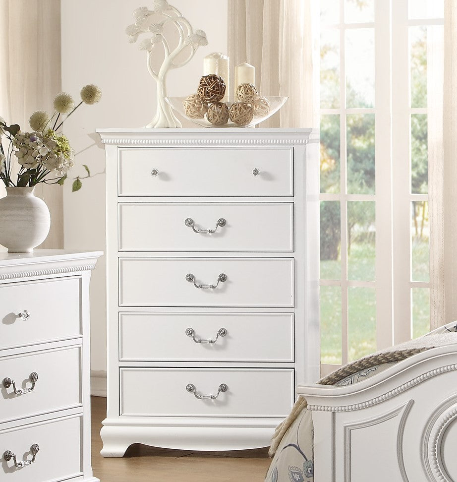 Classic White Wooden Chest: 5 Dovetail Drawers Bedroom Furniture