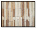 Framed wall art close-up of abstract brick-like lines in tan, brown and white