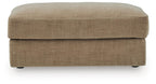 Honey-beige fabric storage ottoman with flat top and straight front