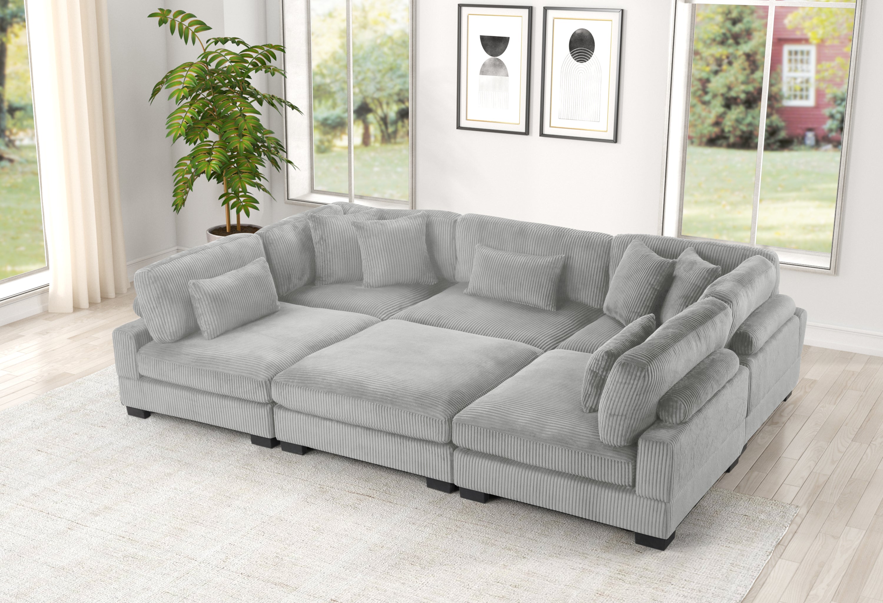 Bentley Modern Modular Gray Corduroy Sectional Sofa