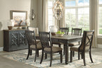 Dining table set with dark gray table and upholstered dining chairs