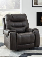 Smoke rocker recliner chair with padded armrests and recline footrest, dark gray