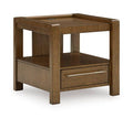 Brown square end table with one drawer and open shelf