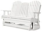 White outdoor loveseat with slatted back and arms, matching seat