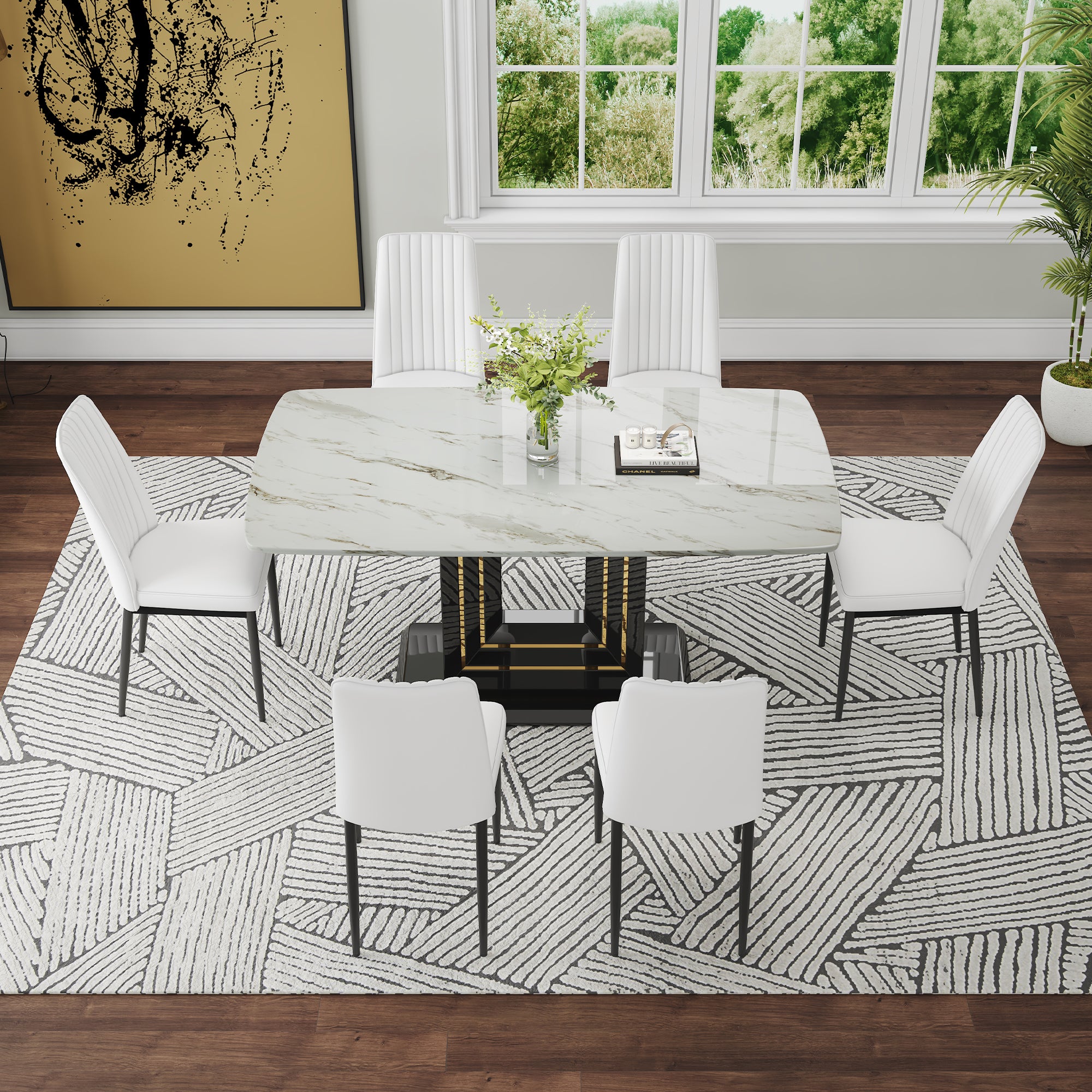 Modern Marble Dining Table Set, 7-Piece