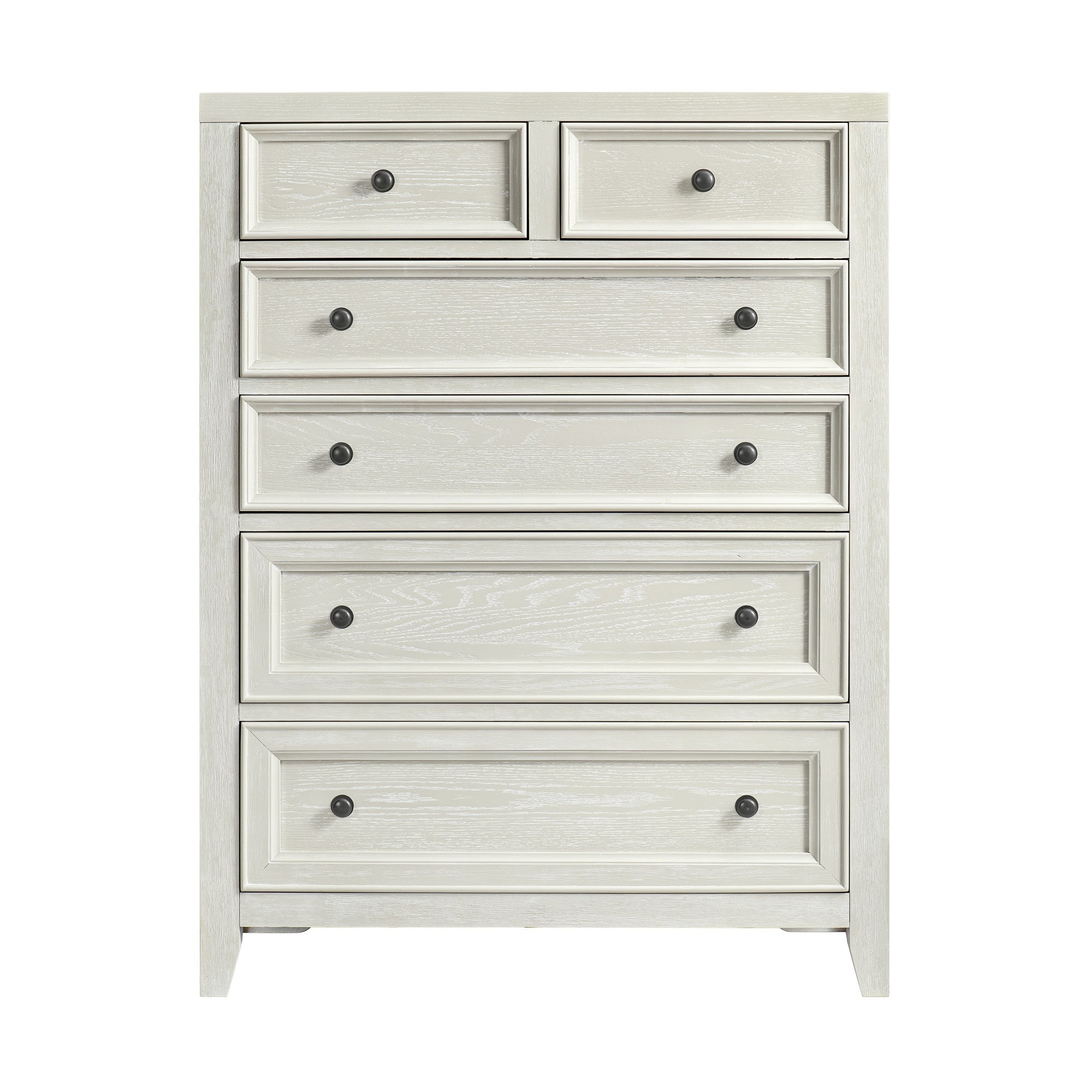 Gypsum Whitewash White Wood 6-Drawer Chest with Metal Knobs