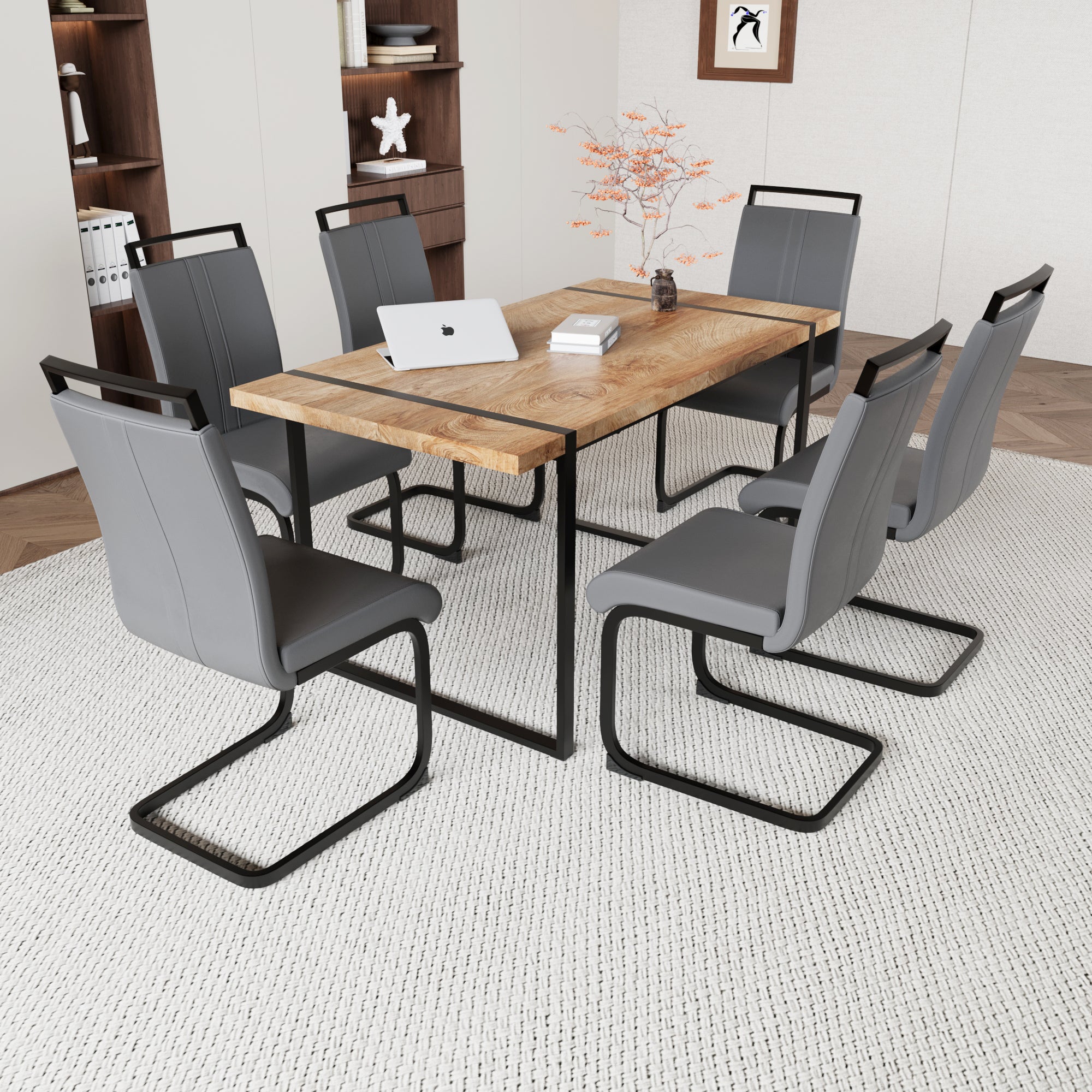59" Rustic Industrial Dining Table & 6 Chairs Set