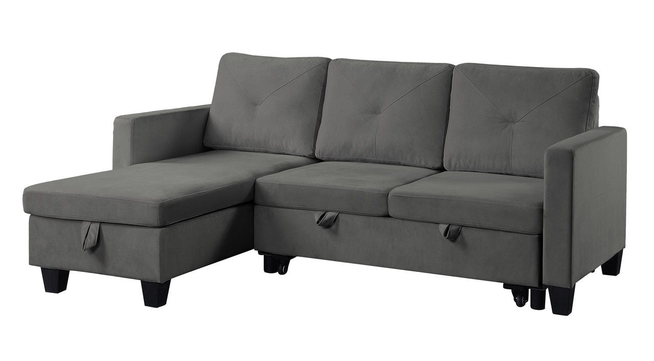 Nova - Velvet Reversible Sleeper Sectional Sofa With Storage Chaise