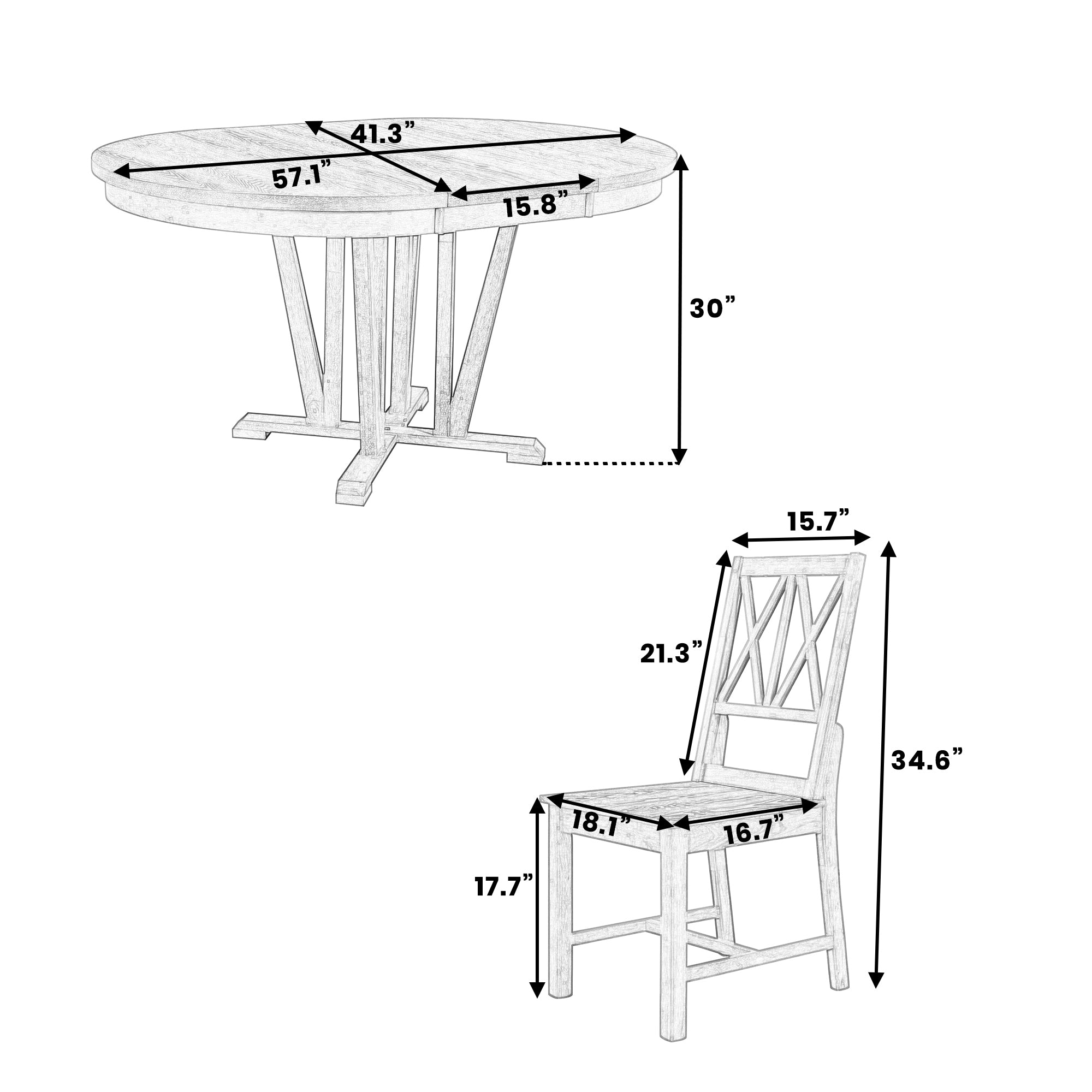 Rustic Round Dining Table Set - 5 Piece Gray