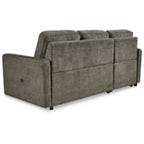 Charcoal sectional sofa bed with chaise, close side angle and armrest cushions