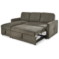 Charcoal sectional sofa bed with chaise, pull-out mattress and tufted back cushions