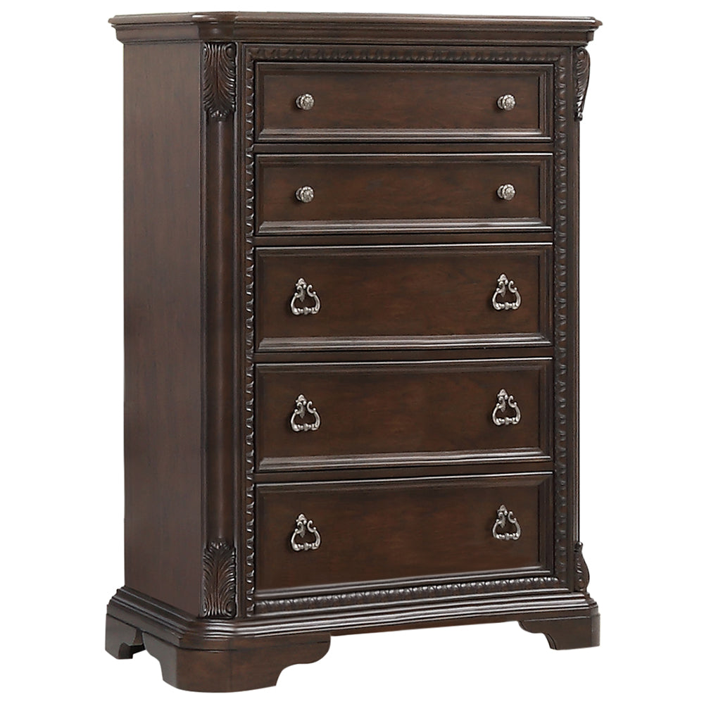 Mahogany Traditional Wood 5-Drawer Bedroom Chest