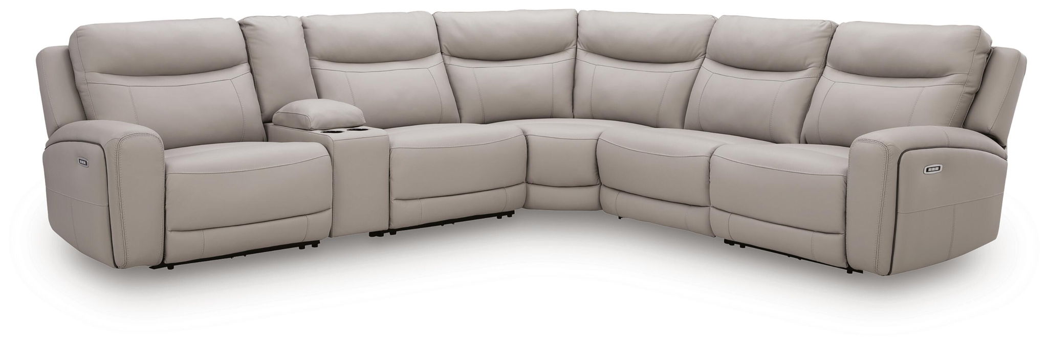 Gray power reclining sectional sofa angled view with chaise-style corner seating