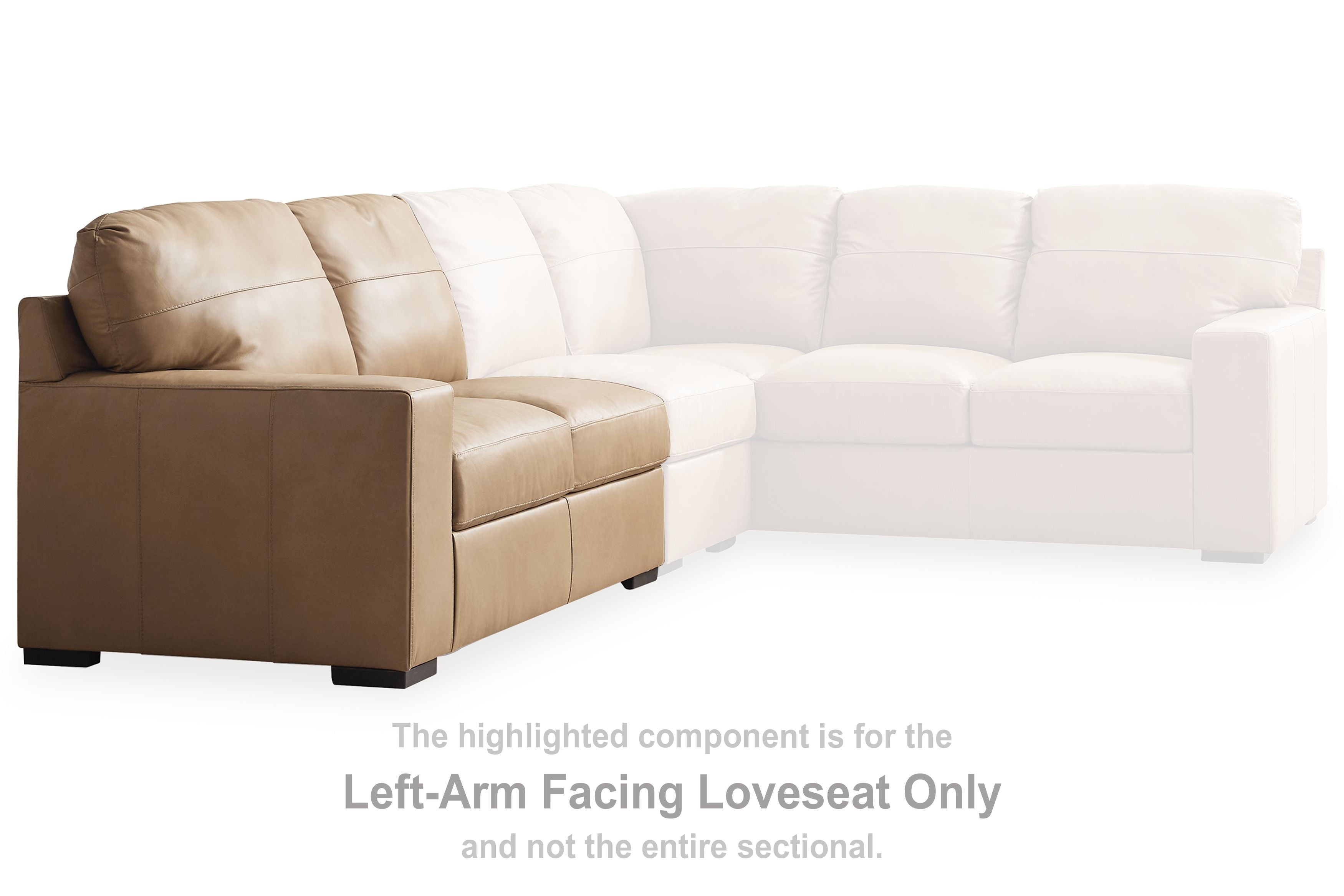 Toffee left-facing loveseat section with corner chaise and back cushions