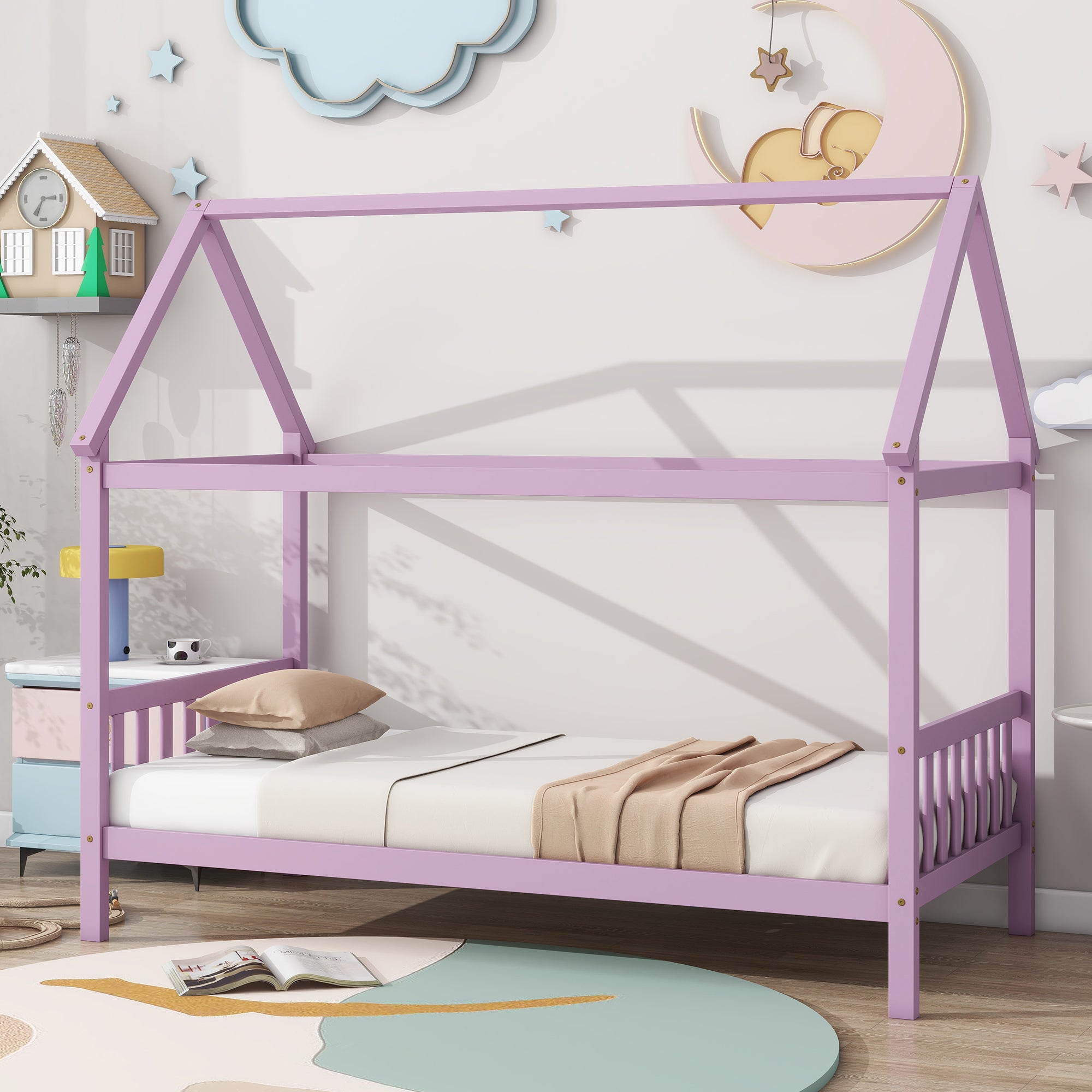 Pink Twin House Bed w/ Headboard & Footboard