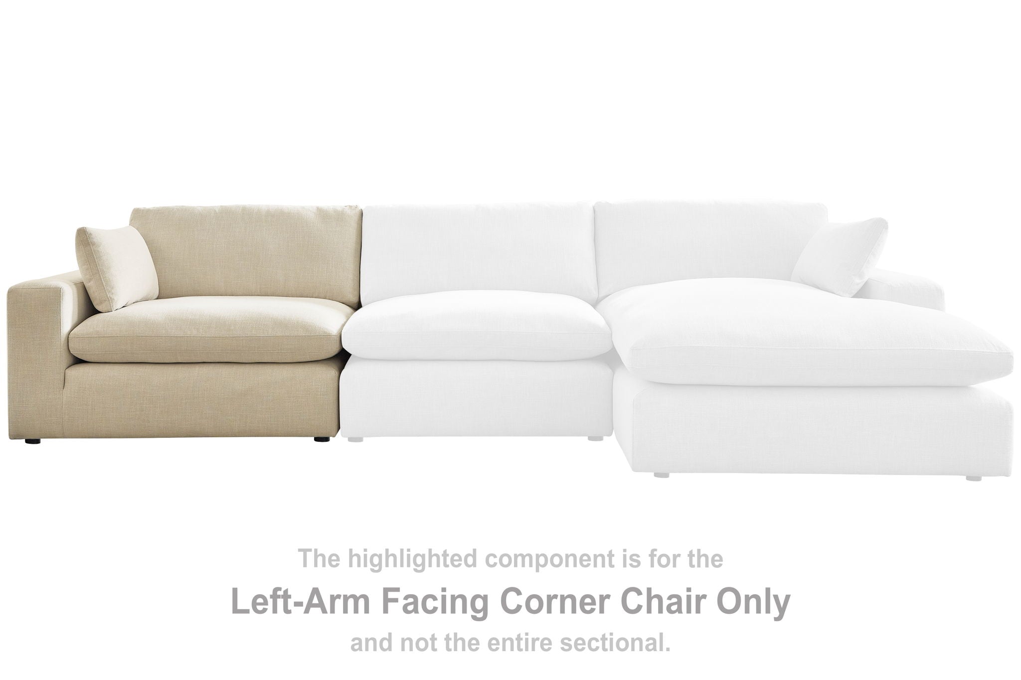 LAF corner chair section in light beige linen with armrest and seat cushion