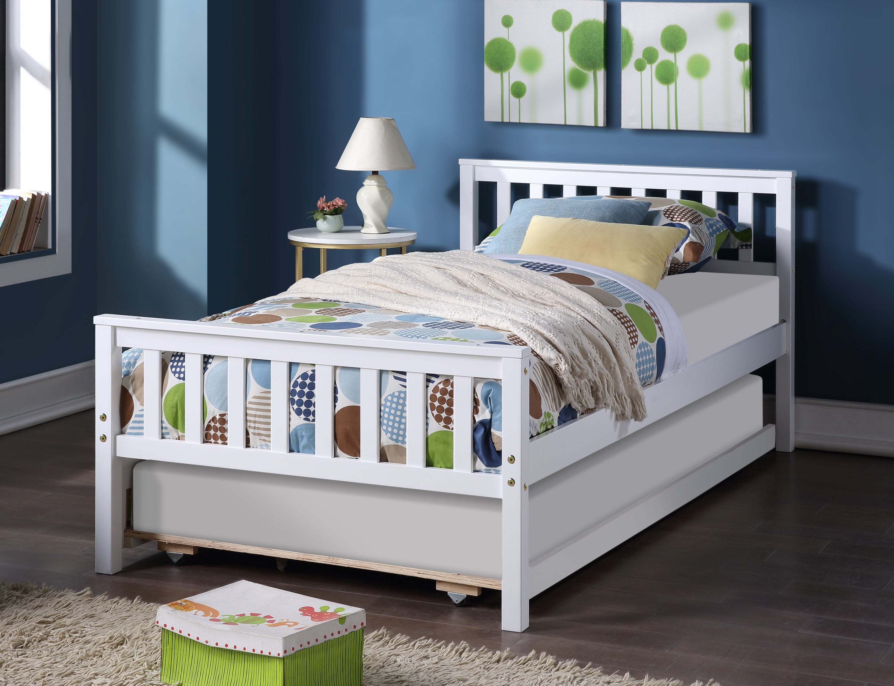 Twin Platform Bed with Trundle - White, Space-Saving Design