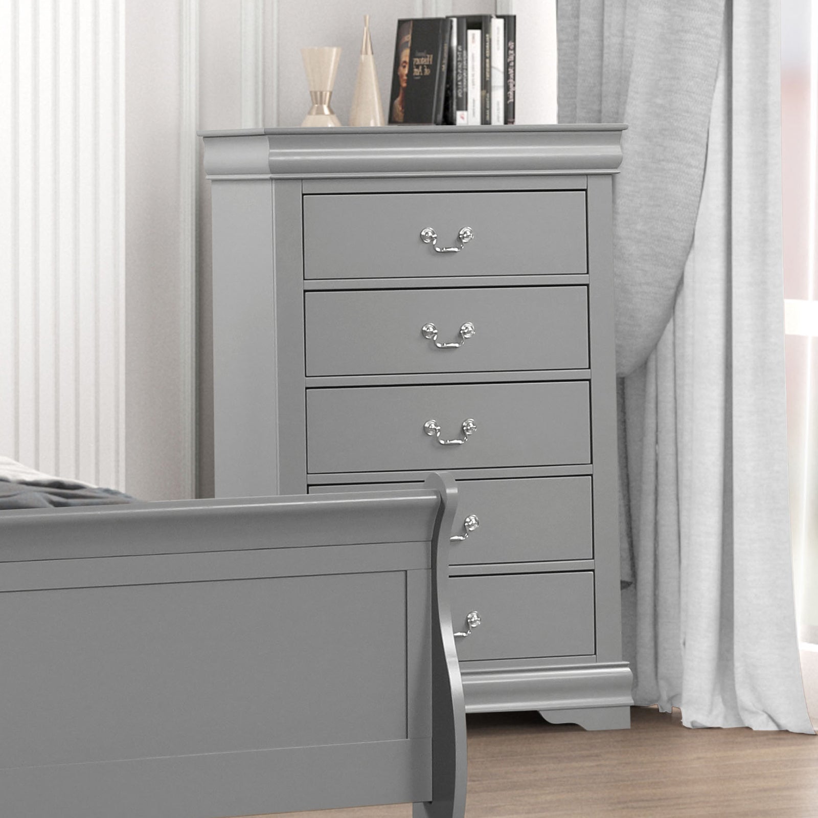 Gray Transitional Chest w/ Dovetail Drawers & Bracket Legs