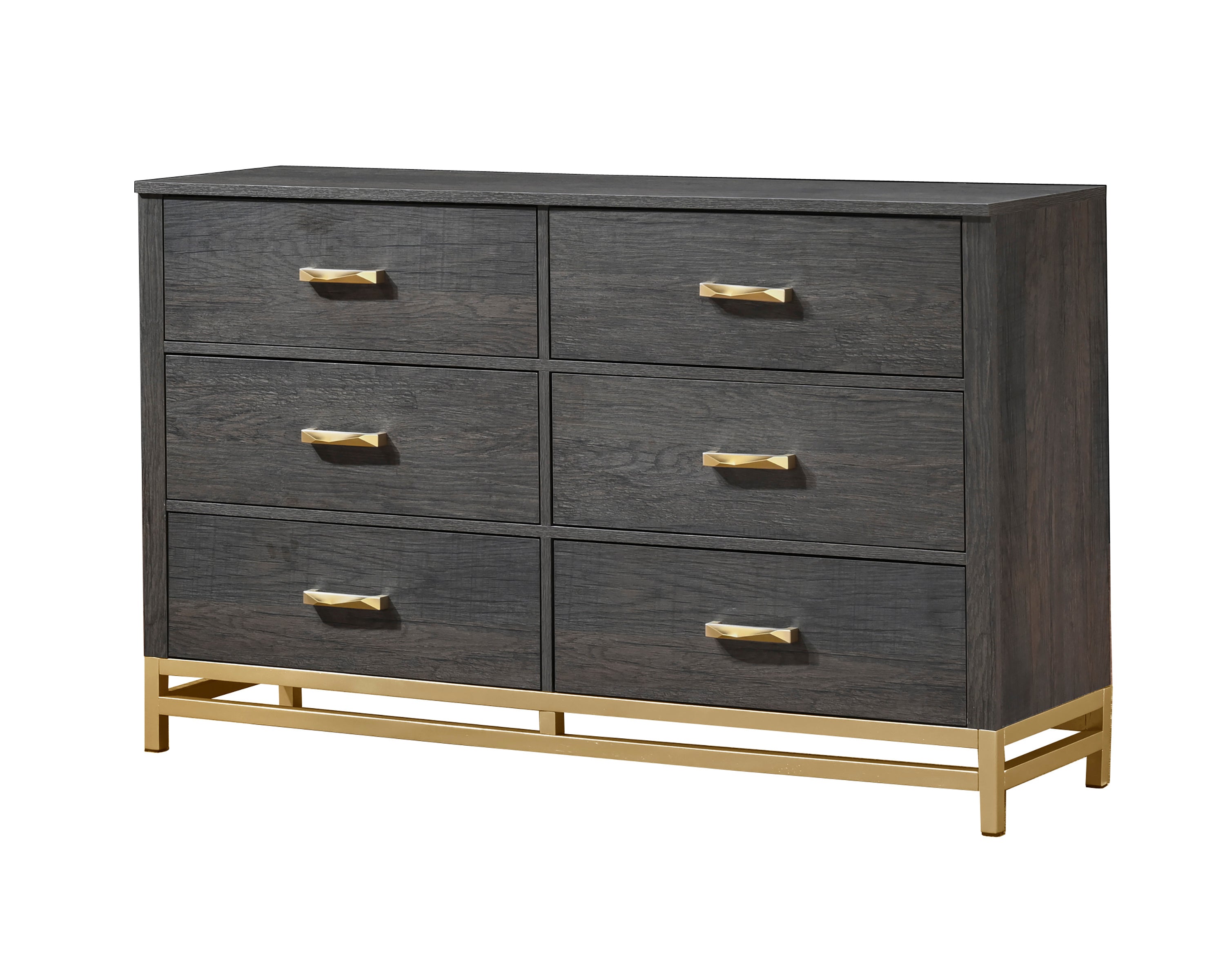 Contemporary Gray 6-Drawer Storage Dresser Gold Handles