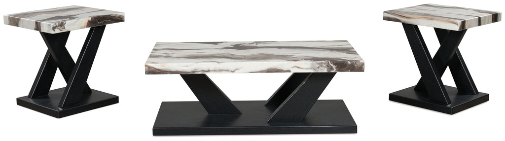 Occasional table set of three with marble-look tops and black X-frame legs