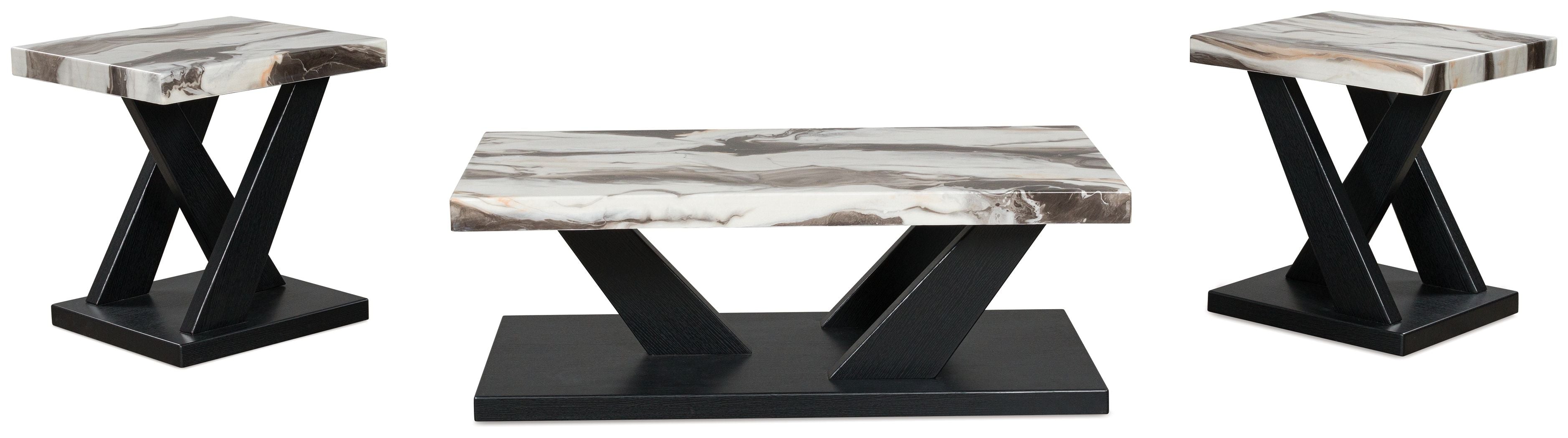 Occasional table set of three with marble-look tops and black X-frame legs