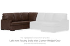 Left-arm facing sofa with corner wedge, coffee brown upholstery and dark base