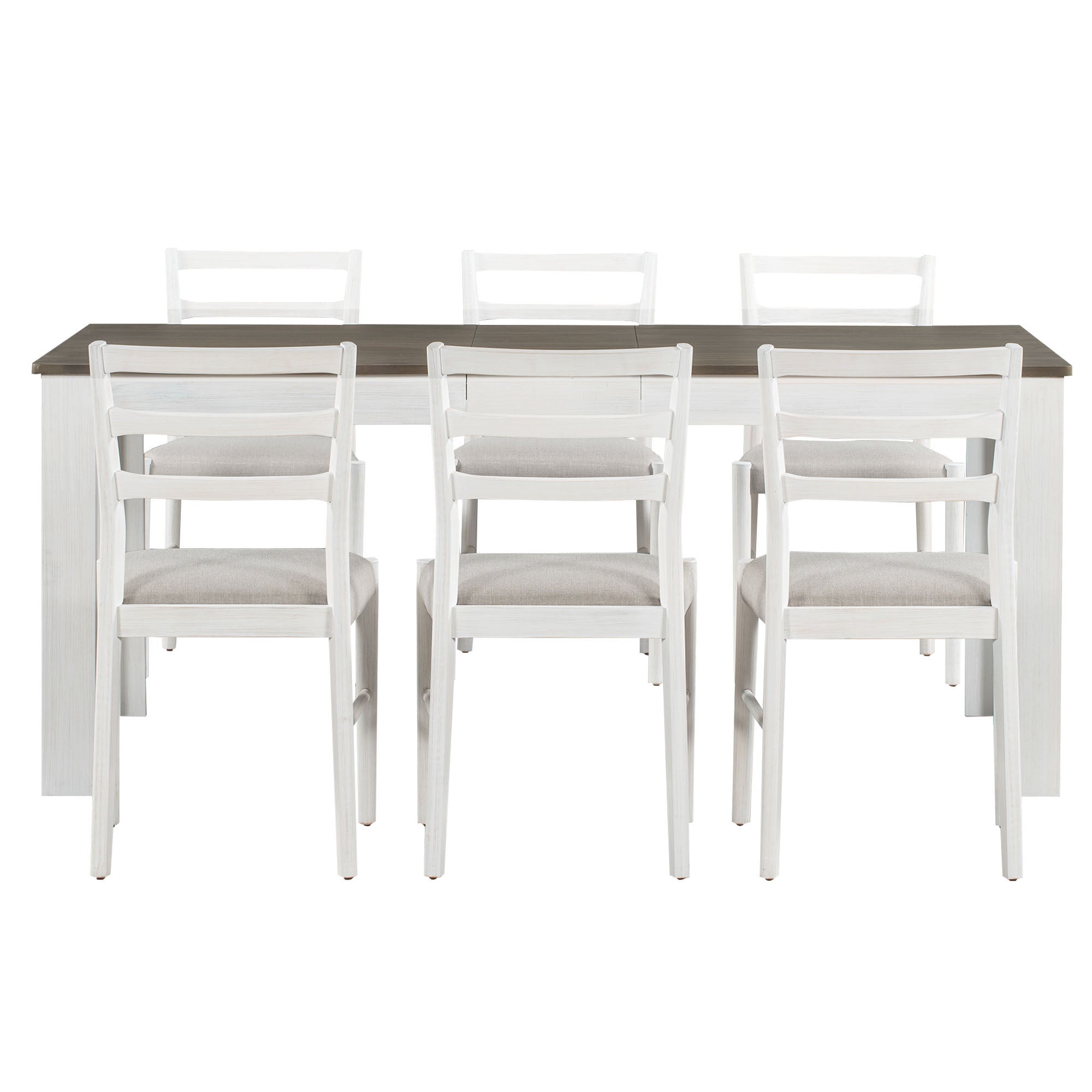 7-Pc. Extendable Dining Table Set w/ Chairs (Brown+White)