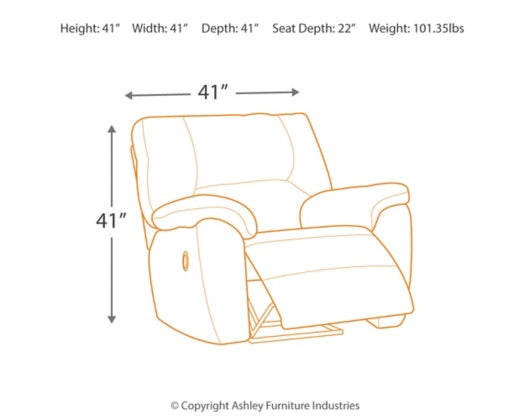Rocker recliner chair size diagram: height 41in, width 41in, depth 41in, seat 22in.