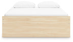 Light wood platform bed frame with slatted base and clean panel headboard