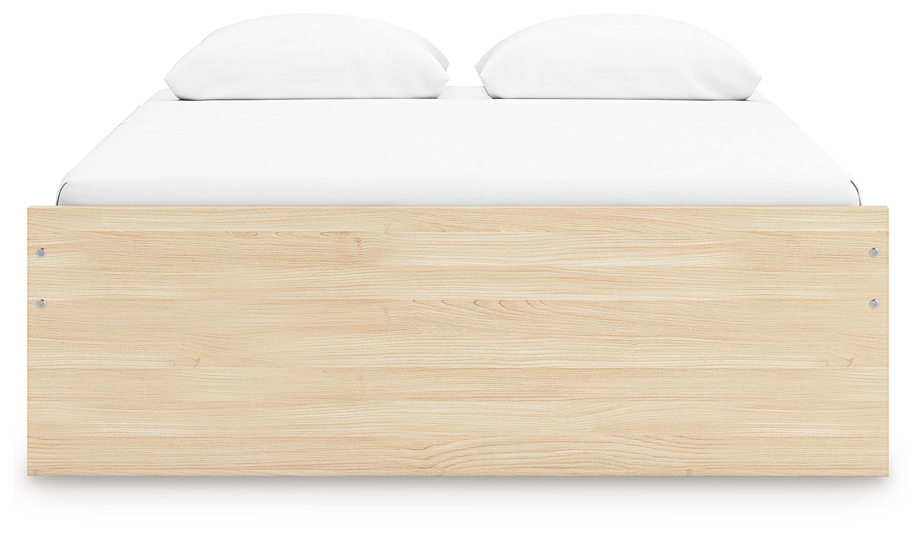 Light wood platform bed frame with slatted base and clean panel headboard