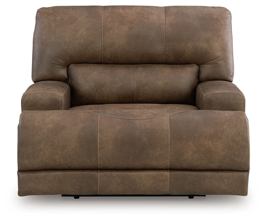 Earth power recliner with adjustable headrest, front view
